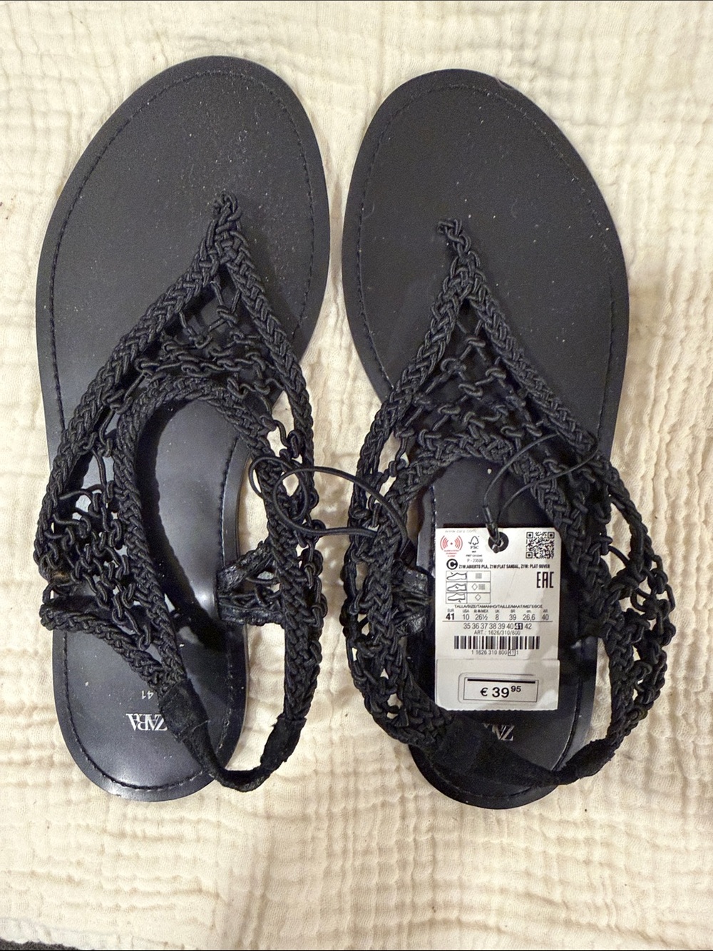 ZARA Black Woven Slingback Sandals